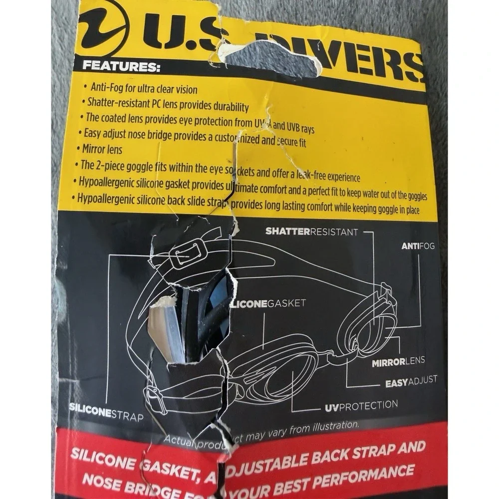 U.S. Divers Express Mirror Adult Competition Swim Goggles New Damaged Package